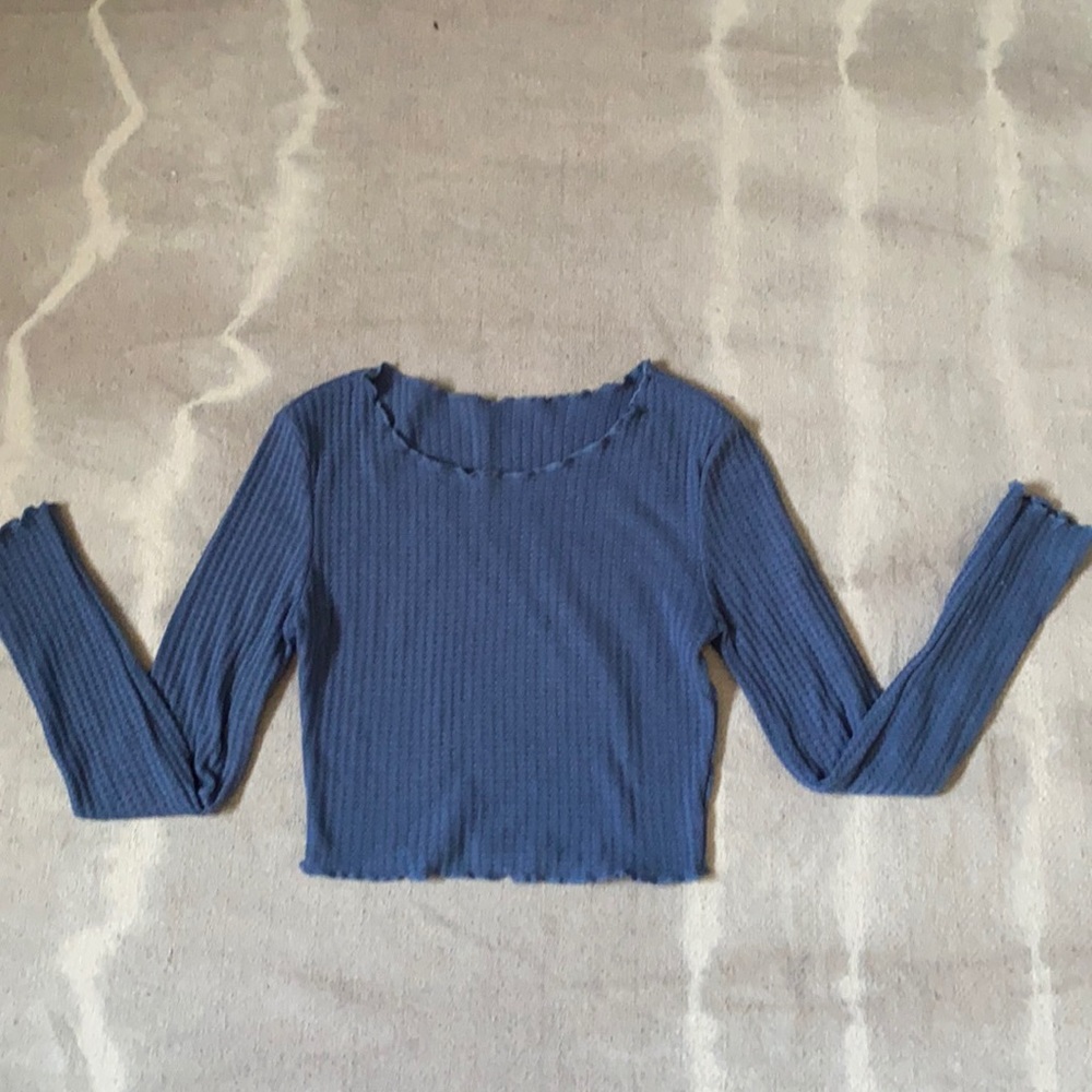 Blue Long Sleeve Crop Top